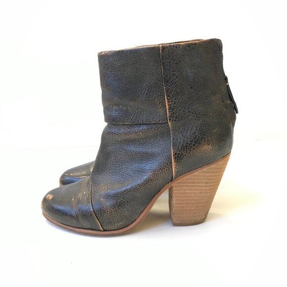 Rag & Bone Newbury Boots Booties Womens 38.5 8.5 Brown Leather Block Heel Zip Up - Picture 4 of 7